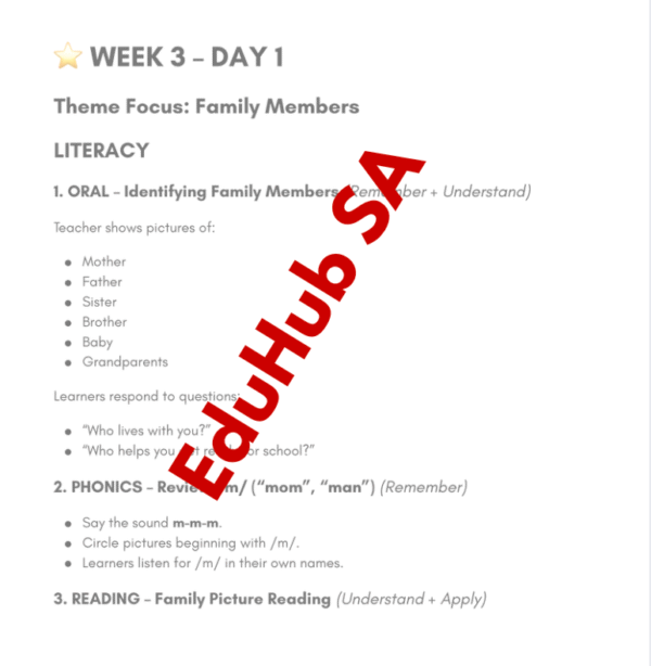 Grade R Environmental Lessons Grade R Daily Term 1 Lesson Plan – EduHubSa